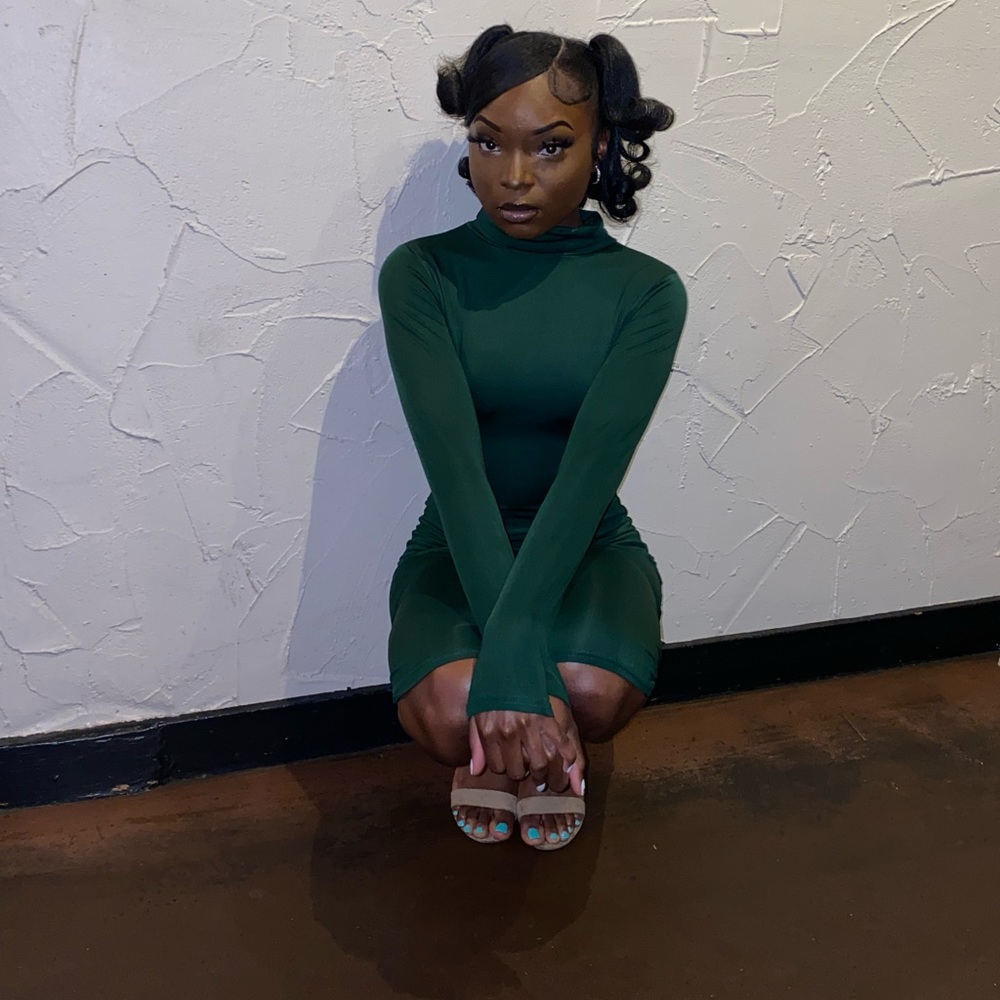Long Dark Green Turtle Neck Dress
